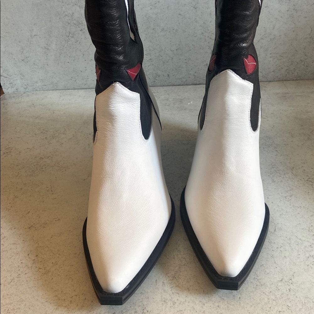 New Matisse Western Boots Black White Red Leather Floral Cowboy Tall Boot Sz 8 - Picture 7 of 9